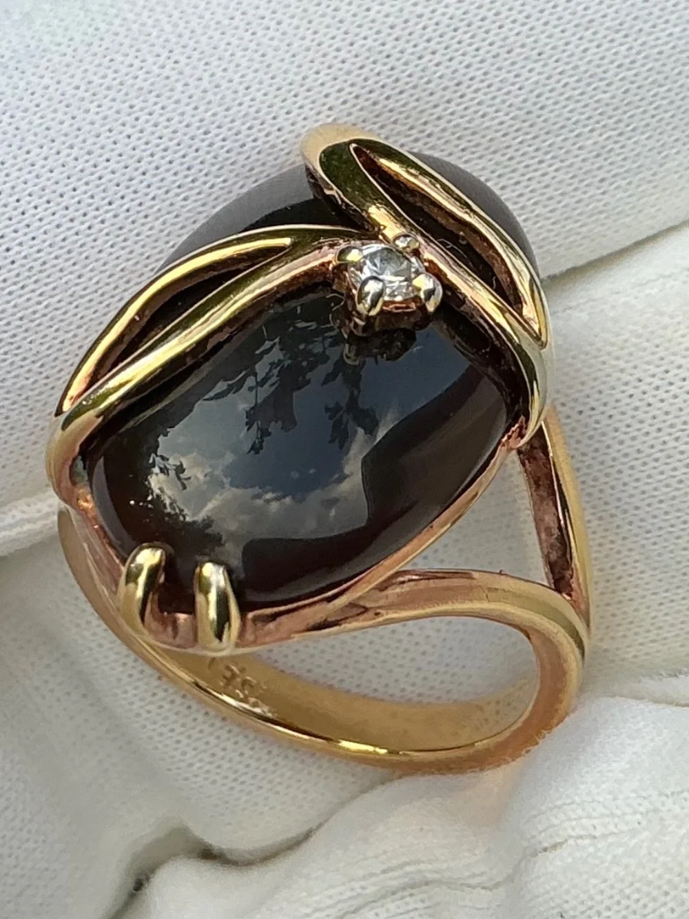Vintage Seta Oval Black Onyx & Crystal Gold Plated Statement Ring Size 6